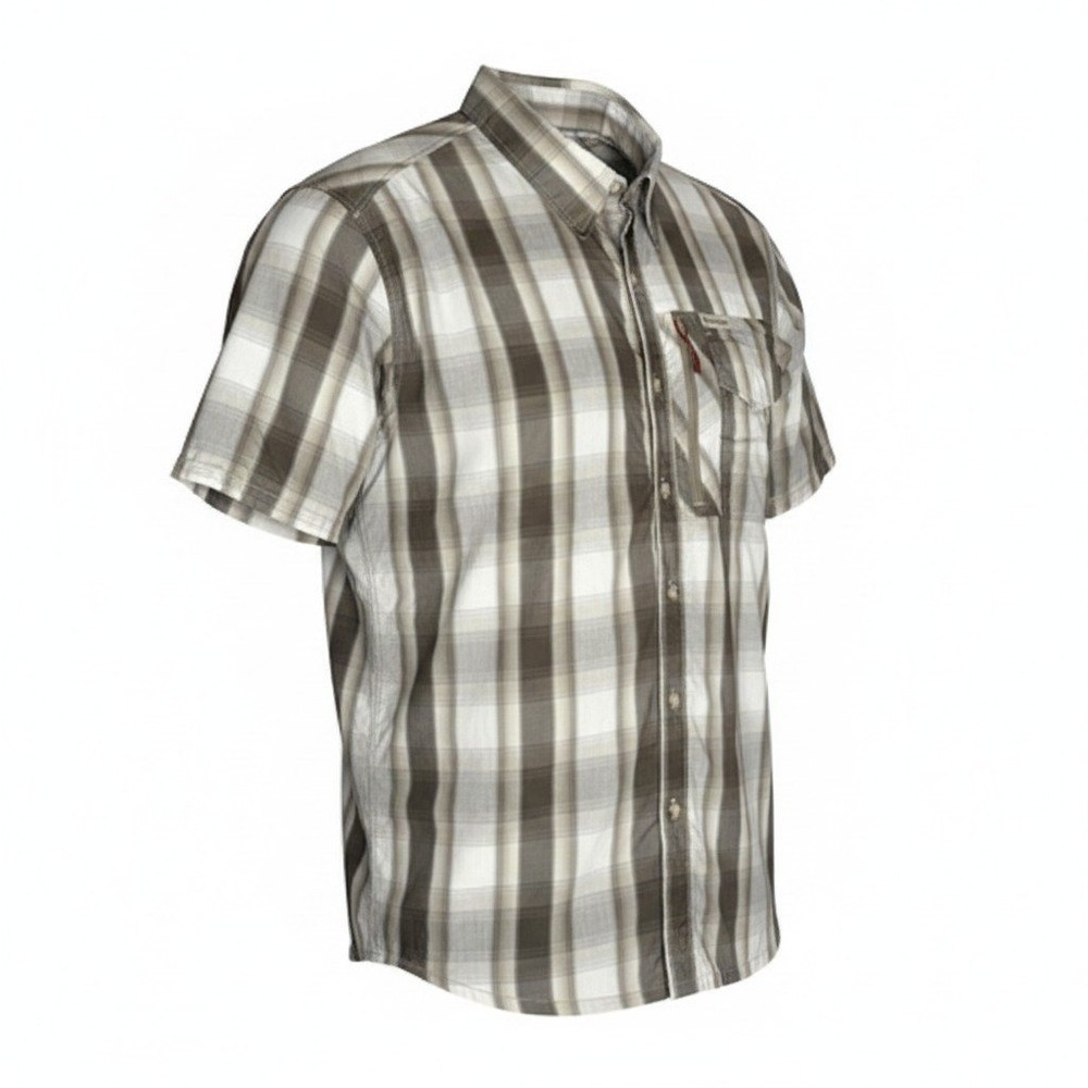 Simms Mens Brown Plaid Short Sleeve Fishing Shirt‎ Ventilated Mesh 29809 Large